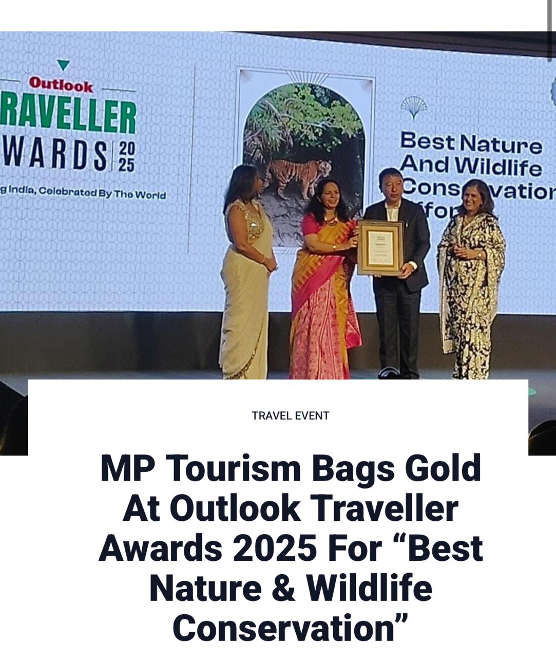 मध्य प्रदेश पर्यटन को ‘आउटलुक ट्रैवलर अवॉर्ड’ में स्वर्ण सम्मान